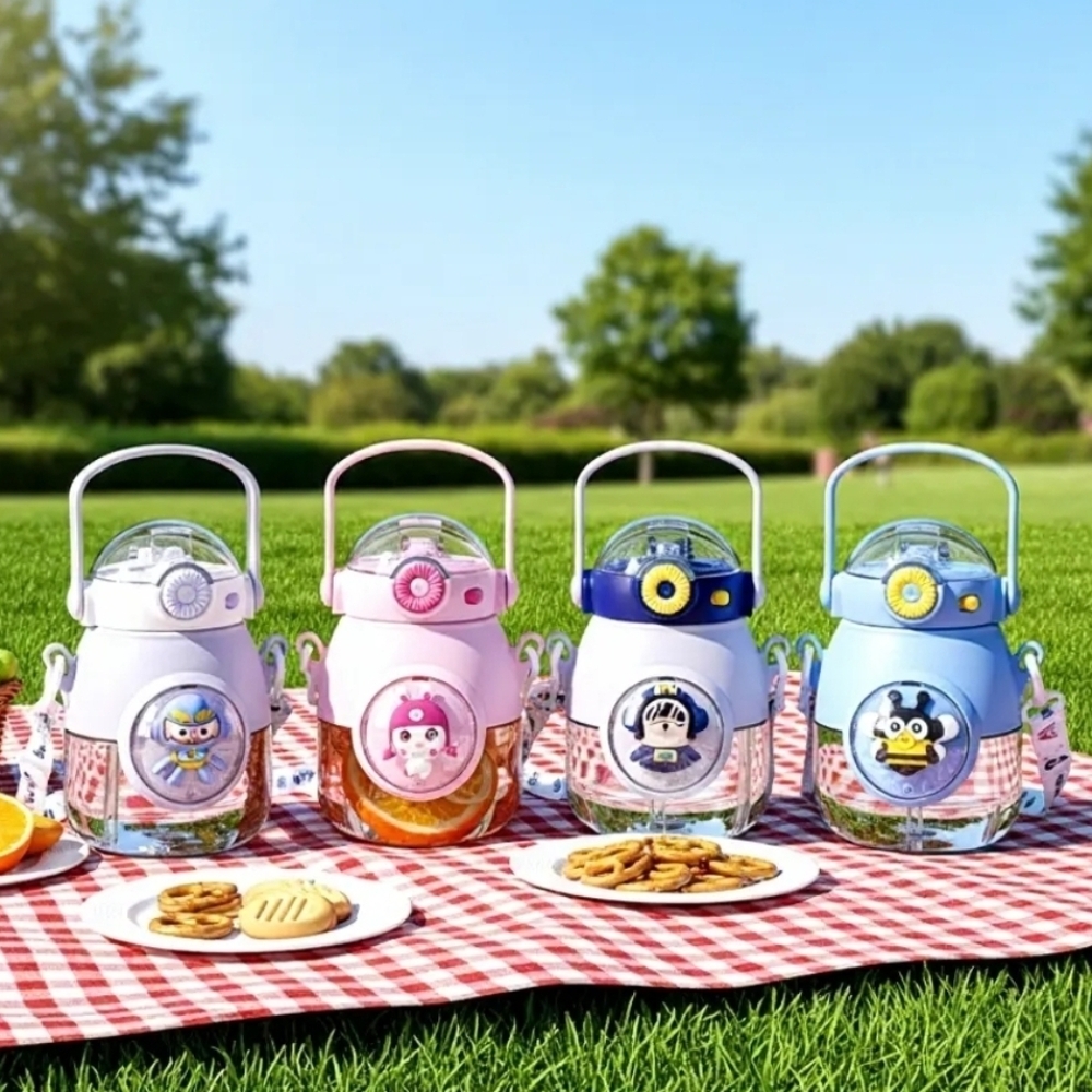 Kids Cartoon Character Water Bottles with Strap Bundle Of 6